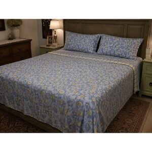Vintage Jubilee Celestial Sun Moon Flannel Sheet Set king Cotton Blue Y2K 4pc